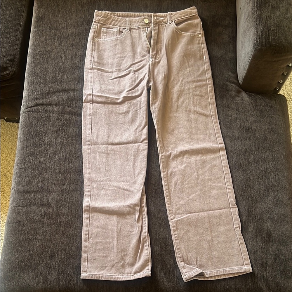Tan Straight Leg Jeans with Smooth Texture